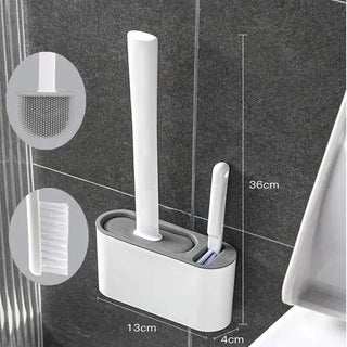 Wall Hanging Toilet Cleaning WC Brush Holder Long Handled Silicone Water Proof Quick Drying Soft Bristles Bathroom Accessories