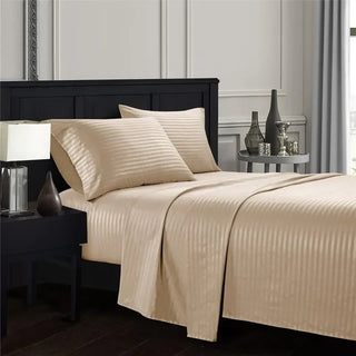 Embossed Brushed Stripe 4-Piece Bed Set with Flat Sheet, Fitted Sheet & Pillowcases