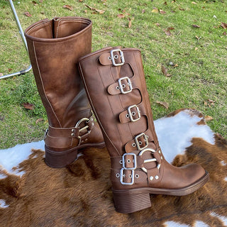 Full Grain Knee-High Buckle Boots