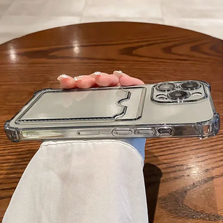 Transparent Card Slot iPhone Case, Clear Shockproof Soft TPU Wallet Cover with Photo Pocket Holder for iPhone 16 15 14 13 12 11 Pro Max Mini X XR 8 7 Plus SE