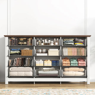 Large 12-Drawer Rustic Wood Dresser – 63" Long Modern Storage Cabinet for Bedroom, Living Room & Entryway