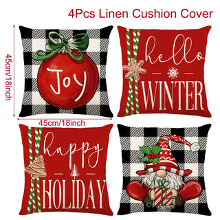 4pcs Christmas Cushion Covers – Merry Christmas Linen Pillowcases