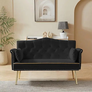 55-Inch Modern Velvet Loveseat Sofa with Gold Metal Legs & Side Pockets