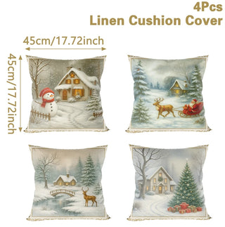 4pcs Christmas Cushion Covers – Merry Christmas Linen Pillowcases