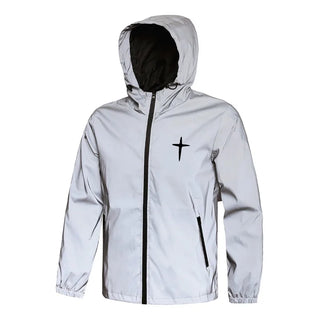 Men’s Night Reflective Hooded Cross Print Jacket