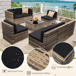 8-Piece Outdoor Patio Sectional Sofa Set – Wicker Rattan Furniture with Storage Coffee Table & Cushions for Backyard, Deck & Garden
