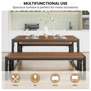 Rustic Kitchen 3-Piece Dining Table Set with 2 Benches