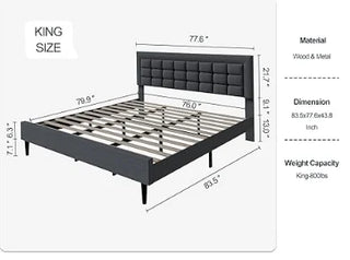 Bed Frame with Square Stitched Button Tufted Headboard