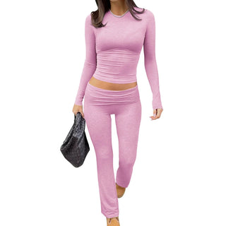 JEN YAGE High-Stretch Slim Crop Top & Flare Pants Set