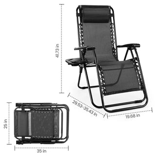 Set of 2 Zero Gravity Reclining Chairs – Portable Outdoor Lounge Chairs with Cup Holder Tray, Adjustable Headrest, Foldable Patio & Camping Recliners