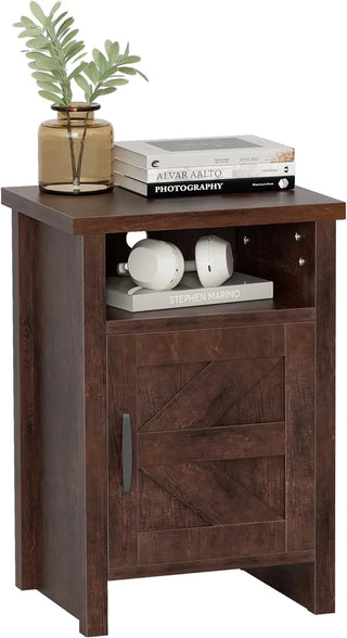 Nightstand Set of 2 with Storage Shelf & Barn Door – Modern Farmhouse Bedside Tables