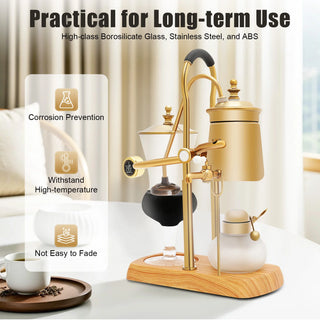 Golden Retro Siphon Coffee Maker – 400 ml / 13.5 oz Borosilicate Glass & Titanium-Plated Manual Vacuum Brewer