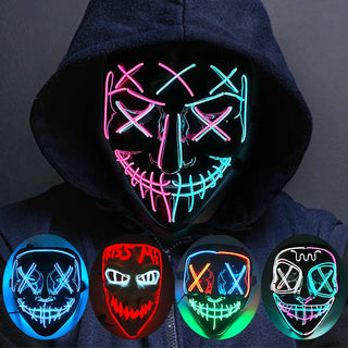Wireless Neon LED Purge Mask – Glow-in-the-Dark Cosplay Horror Mask
