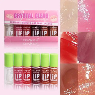 6-Piece Glass Mirror Lip Gloss Set, Hydrating Lightweight Lip Oil Gloss with Sheer Tint, Glossy Shimmer Finish, Peach Cherry Pink Shades