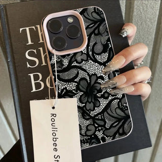 Black Lace Floral iPhone Case – Shockproof Soft TPU Cover with Raised Camera Protection