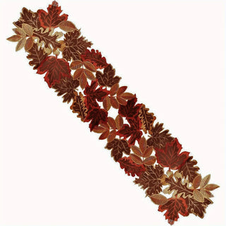 Autumn Maple Leaf Embroidered Table Runner – Rustic Thanksgiving & Fall Harvest Table Decor