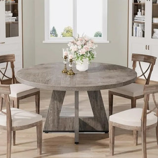 circular 47 inch gray farmhouse wooden dining table