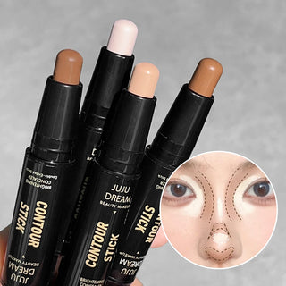 Set of four contour sticks with close-up of a face being contoured.