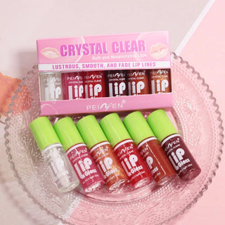 6-Piece Glass Mirror Lip Gloss Set, Hydrating Lightweight Lip Oil Gloss with Sheer Tint, Glossy Shimmer Finish, Peach Cherry Pink Shades