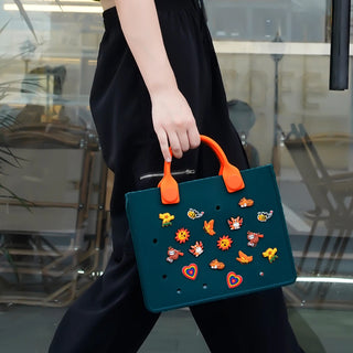 Compact EVA Shoulder Bag – Waterproof Tote & Handbag with Charm Holes