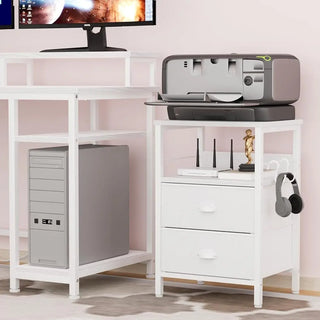 Nightstands Set of 2 – Bedside Tables with 2 Fabric Drawers, Hooks & Open Wood Shelf for Bedroom or Living Room