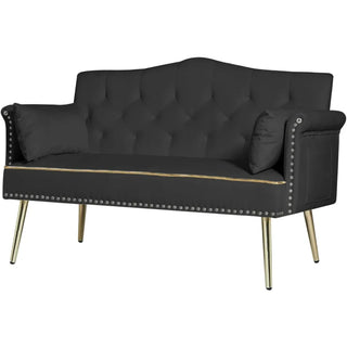 55-Inch Modern Velvet Loveseat Sofa with Gold Metal Legs & Side Pockets