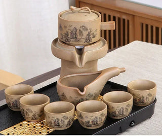 The Kung Fu Teapot Collection 8-Piece Semi-Automatic Chinese Ceramic Purple Clay Tea Set