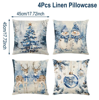 4pcs Christmas Cushion Covers – Merry Christmas Linen Pillowcases