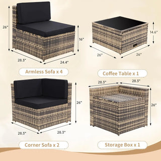 8-Piece Outdoor Patio Sectional Sofa Set – Wicker Rattan Furniture with Storage Coffee Table & Cushions for Backyard, Deck & Garden