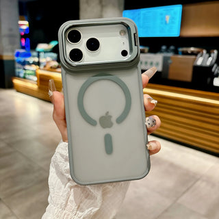 Magnetic Matte Translucent iPhone Case with Metal Kickstand – MagSafe-Compatible Shockproof Full-Frame Cover