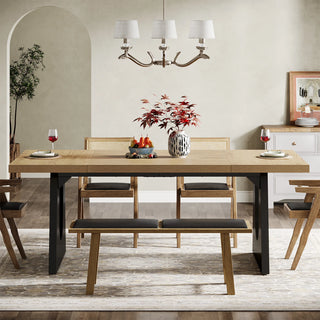 Large Dining Table for 6–8 People – 70.9" Rustic Wood Rectangular Table with Black Wooden Legs