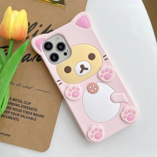 Cute Cartoon 3D Bear iPhone Case, Soft Silicone Anti-Scratch Non-Slip Cover for iPhone 17 16 15 14 13 12 11 Pro X XS Max XR 6 7 8 Plus SE
