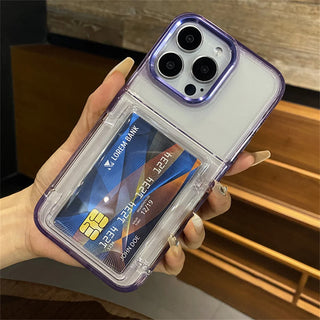 Transparent Card Slot Holder iPhone Case, Shockproof Clear Acrylic Wallet Case with PC + TPU Bumper Protection for iPhone 17 16 15 14 13 12 11 Series