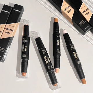 Double-Ended Highlight & Contour Stick, Cream Bronzer and Highlighter Makeup Stick for Nose Shadow, Face Sculpting, Brightening, and Definition