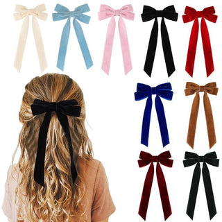 Long Ribbon Velvet Bow Barrettes