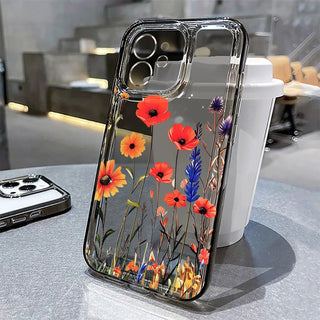 Clear Floral iPhone Case – Shockproof Soft Silicone Cover with Camera Lens Protection