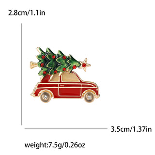 Christmas Enamel Brooch – Festive Sleigh, Reindeer, and Holiday Car