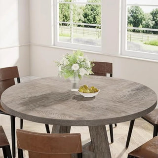 circular 47 inch gray farmhouse wooden dining table