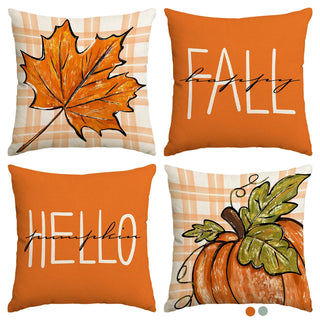 4pcs Thanksgiving Pillow Covers – Pumpkin & Maple Leaf Design