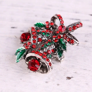 Christmas Festival Bell Brooch – Rhinestone Bow Pin