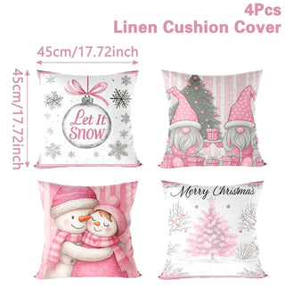 4pcs Christmas Cushion Covers – Merry Christmas Linen Pillowcases