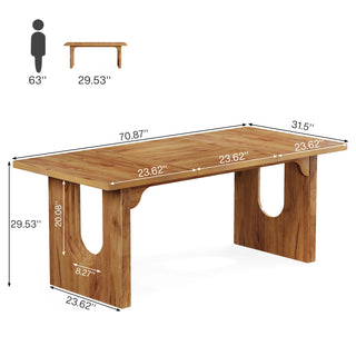 Modern Dining Table for 6–8 People – 71" Large Rectangle Kitchen Table with Wood Pedestal Base