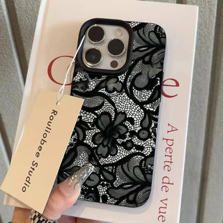 Black Lace Floral iPhone Case – Shockproof Soft TPU Cover with Raised Camera Protection