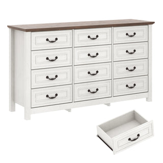 Large 12-Drawer Rustic Wood Dresser – 63" Long Modern Storage Cabinet for Bedroom, Living Room & Entryway