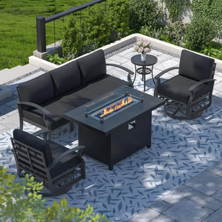 Aluminum Patio Furniture Set with Fire Pit Table – Swivel Chair & Sectional Sofa with Upgraded Cushions for Patio