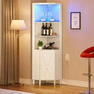 Corner Bar Cabinet with LED Lights & Glass Holder