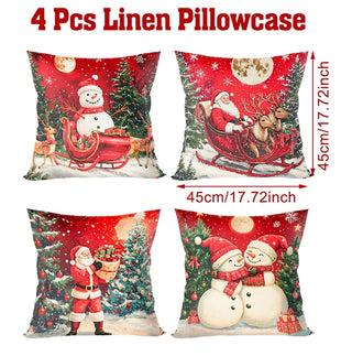 4pcs Christmas Cushion Covers – Merry Christmas Linen Pillowcases