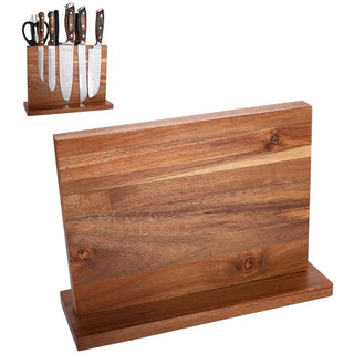 Magnetic Double-Sided Wooden Knife Holder Block – Acacia Wood Knife Stand with Enhanced Magnets