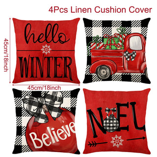 4pcs Christmas Cushion Covers – Merry Christmas Linen Pillowcases