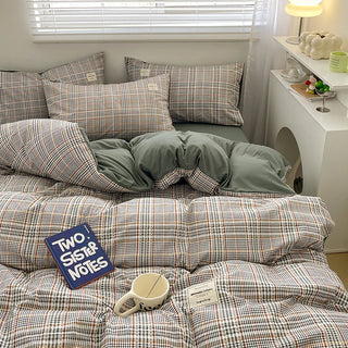 Nordic Plaid Washed Cotton Bedding Set